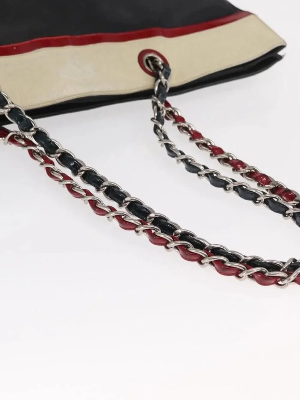 CHANEL Chain Tote Bag Leather Black Silver CC Auth 171101